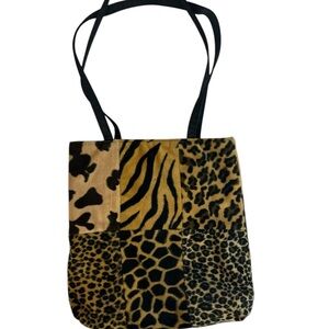 Vintage Animal Print Patcheork Tote Bag Faux Fur Leopard Tiger shoulder purse